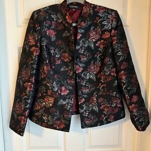 Kasper Black and Red Floral Blazer